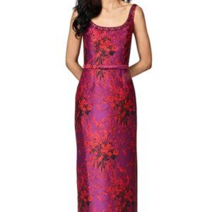 Sachin & Babi Raspberry Bouquet Lana Beaded Neck Mikado Column Gown